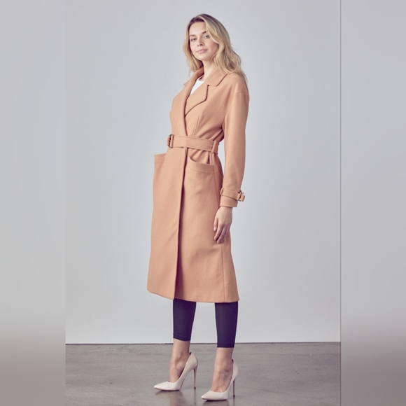 Classic Camel Belted  Women Trench Coat - Picture 4 of 6